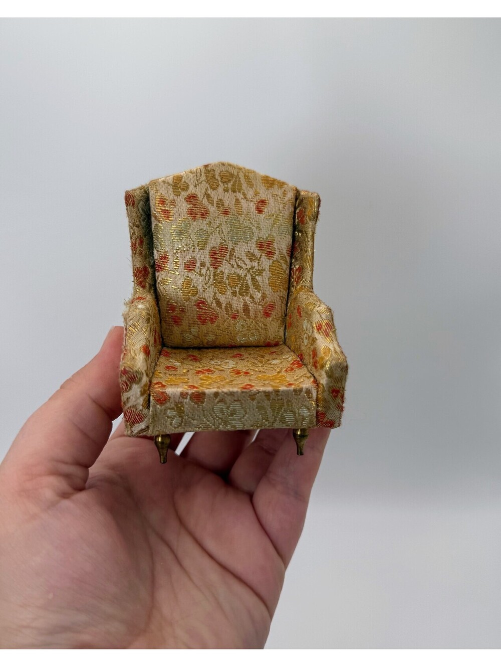 1:12 Scale Vintage Ideal Petite Princess Dollhouse Wingback Chair Gold 1960s